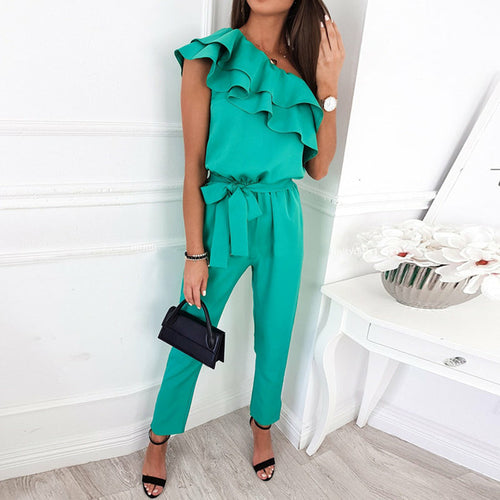 Solid Ruffled Sleeveless Fashion Commute Playsuits